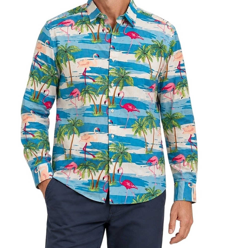 OppoSuits Flamingo Palm Tree‎ Tropical Long Sleeve Shirt Mens XL